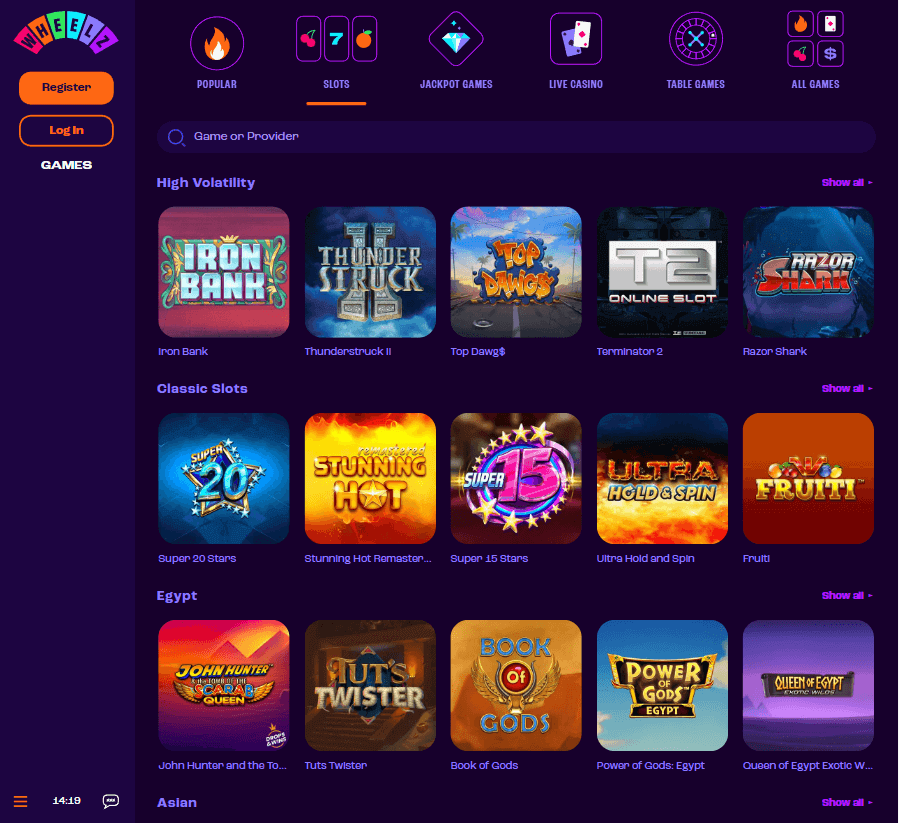 Wheelz Casino Desktop Preview 1